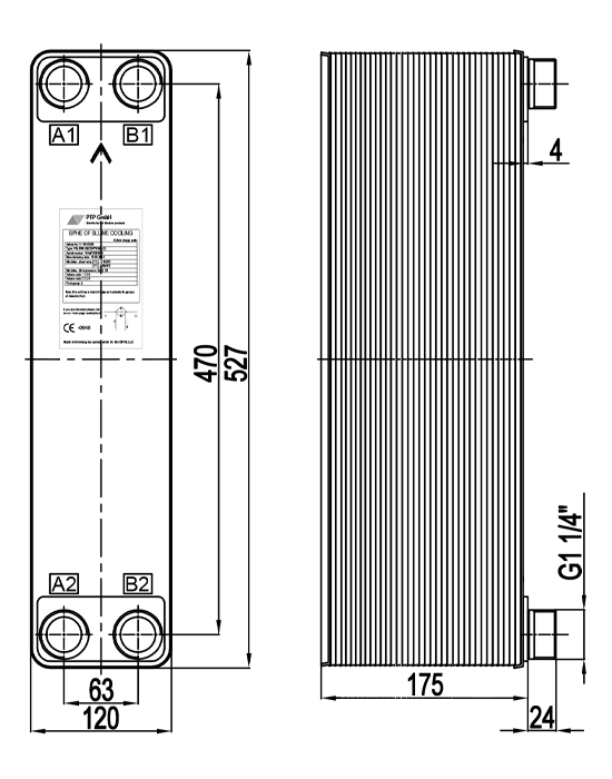 Чертеж теплообменника PBL60-70H (55кВт)