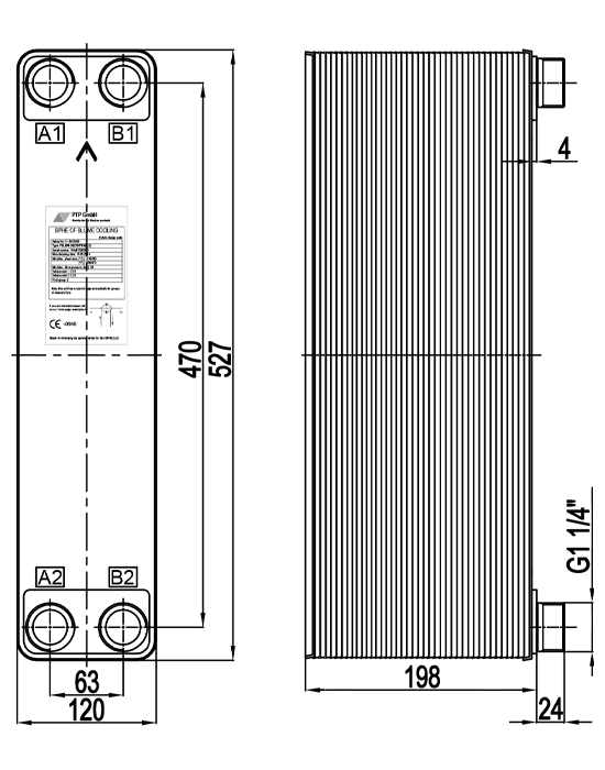 Чертеж теплообменника PBL60-80H (60кВт)