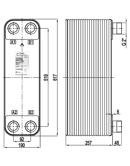 Чертеж теплообменника PBL95-100H (130кВт)