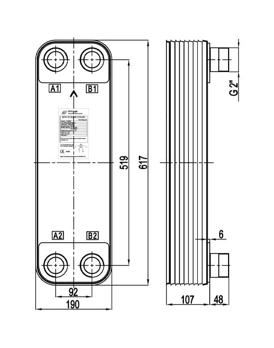 Чертеж теплообменника PBL95-40H (60кВт)