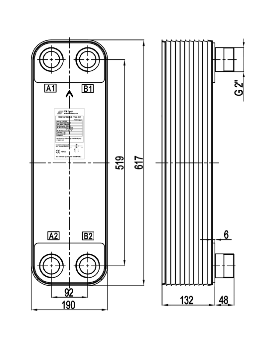 Чертеж теплообменника PBL95-50H (75кВт)