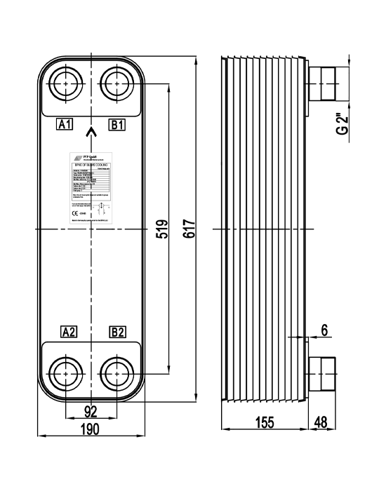 Чертеж теплообменника PBL95-60H (80кВт)