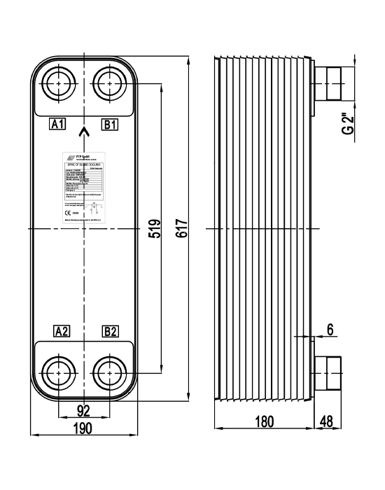 Чертеж теплообменника PBL95-70H (90кВт)