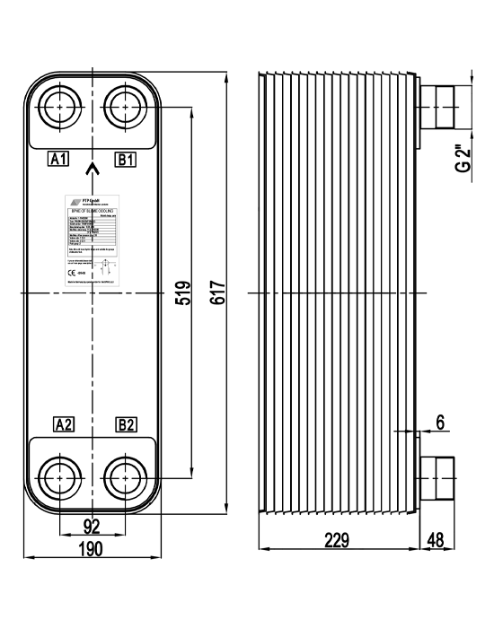 Чертеж теплообменника PBL95-90H (115кВт)
